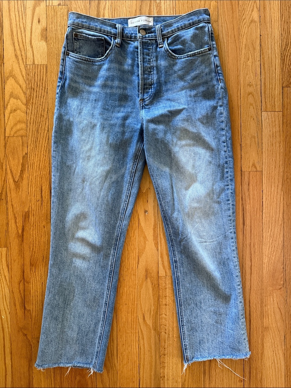 Denim Forum sz 28 Arlo High Rise Straihht Medium Blue Jeans great condition